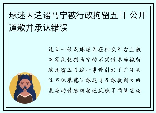 球迷因造谣马宁被行政拘留五日 公开道歉并承认错误